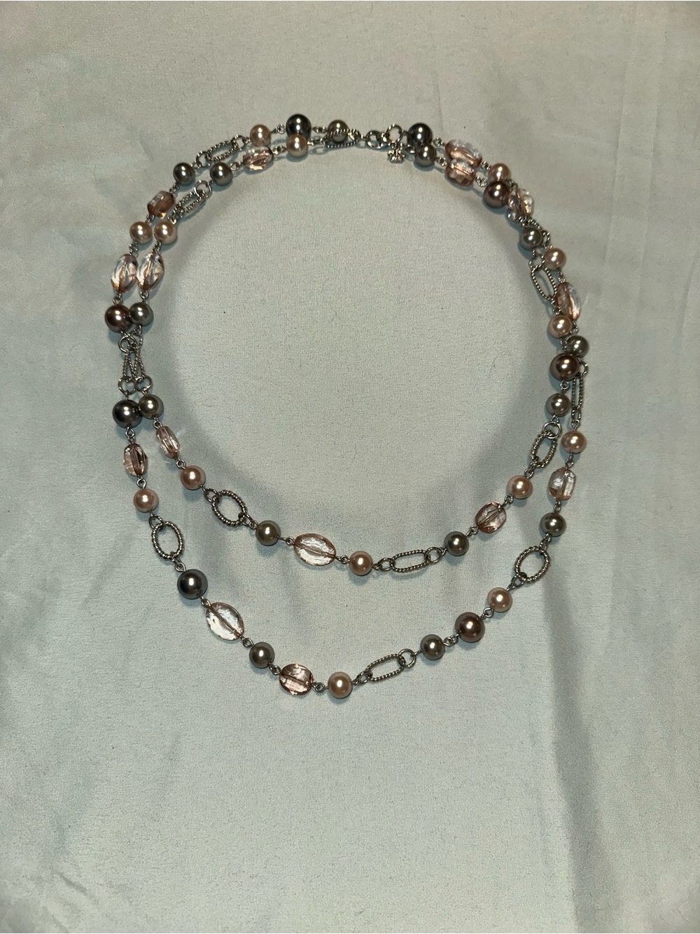 Premier Designs Layered Pearl & Crystal Necklace in Pink and Gray